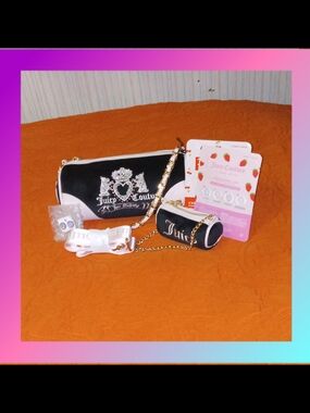 Womens Juicy Couture Black and Pink Chain Strap Bag Set
